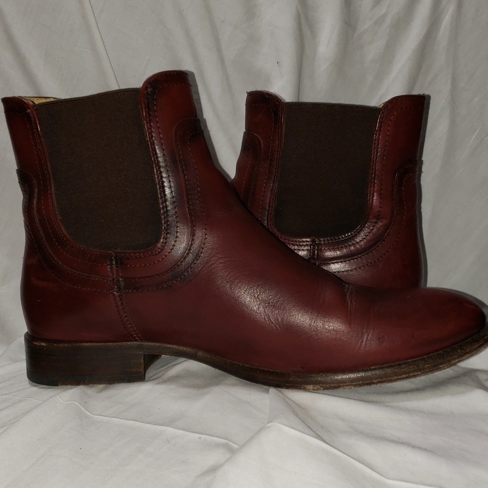 Frye mahogany leather slide on ankle boots euc